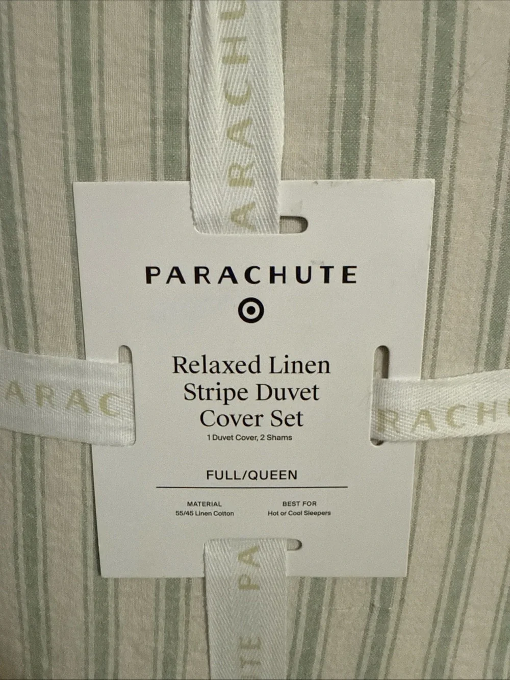 Relaxed Linen Stripe Duvet Cover & Sham Set - Parachute Full/Queen Jade Color